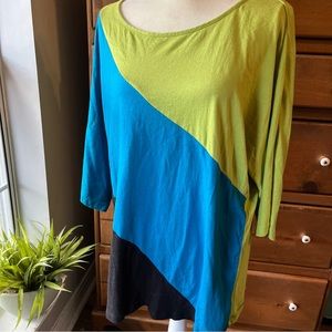Kim Rogers 2X Top Color Block Lightweight 3/4 Sleeve